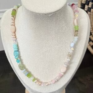 Second Bloom Studio Artisan Made Pastel Ombre Multi Gemstone Necklace 19" OOAK